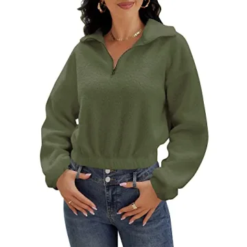 ZAFUL Women’s Cozy Long Sleeve Lapel Crop Pullover