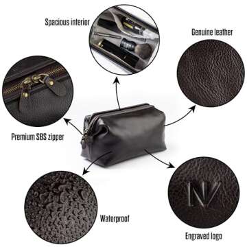 NV Holders Premium Genuine Leather Toiletry Bag for Men - The Ultimate Travel Dopp Kit and Hygiene O...