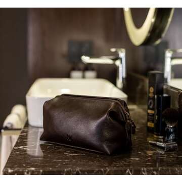 NV Holders Premium Leather Toiletry Bag for Men - Perfect Travel Organizer