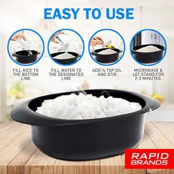 Rapid Rice Cooker | Microwave Rice Blends in Less Than 3 Minutes | Perfect for Dorm, Small Kitchen, or Office | Dishwasher-Safe, Microwaveable, & BPA-Free (Black, 1 Pack)