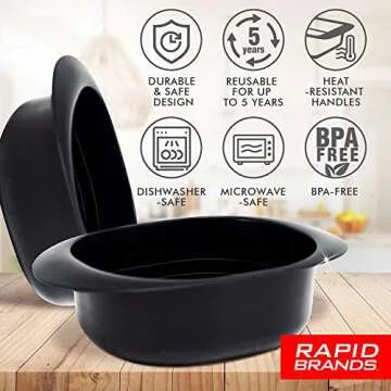 Rapid Rice Cooker | Microwave Rice Blends in Less Than 3 Minutes | Perfect for Dorm, Small Kitchen, or Office | Dishwasher-Safe, Microwaveable, & BPA-Free (Black, 1 Pack)