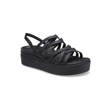Crocs Women's Brooklyn Low Strappy Wedge Sandals, Black, Numeric_7