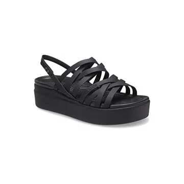 Crocs Women's Brooklyn Low Strappy Wedge Sandals, Black, Numeric_7