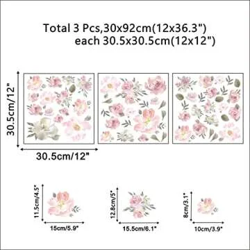 TOARTi Watercolor Pink Flowers Vinyl Wall Decal, Blooming Peony Floral Wall Sticker for Girls Bedroom Wedding Party Decoration (56pcs Colorful Flowers Wall Stickers)