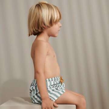 LDIOIF Toddler Boys Swim Trunks Quick Dry Beach Wear Boys Swim Shorts Green Striped Swimsuit Light Weight Board Shorts 2-3T