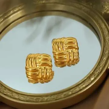 Gold Statement Earrings for Women Silver Big Earrings Gold Chunky Earrings Geometric Rectangle Earrings Large Thick Gold Earrings (3_Gold)