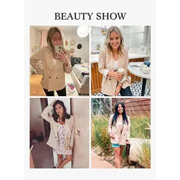 Asvivid Turn Down Lapel Open Front Blazers for Women Office Solid One Button Lightweight Suit Fall Casual Apricot Blazer Cardigan Jacket L