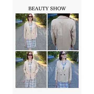 Asvivid Turn Down Lapel Open Front Blazers for Women Office Solid One Button Lightweight Suit Fall Casual Apricot Blazer Cardigan Jacket L