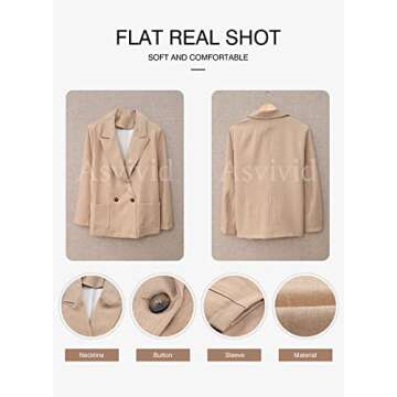 Asvivid Turn Down Lapel Open Front Blazers for Women Office Solid One Button Lightweight Suit Fall Casual Apricot Blazer Cardigan Jacket L