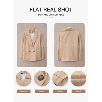 Asvivid Turn Down Lapel Open Front Blazers for Women Office Solid One Button Lightweight Suit Fall Casual Apricot Blazer Cardigan Jacket L