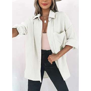 Dokotoo Women's Casual Spring Roll Up Long Sleeve V Neck Collared Lightweight Shirts Solid Color But...