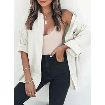 Dokotoo Women's Casual Spring Roll Up Long Sleeve V Neck Collared Lightweight Shirts Solid Color Button Up Pockets Daily Boyfriend Summer Outwear Tops Blouses White M