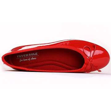 FEVERSOLE Women's Macaroon Colorful Memory Foam Cushion Insock Patent Ballet Flat Red Size 8.5 M US