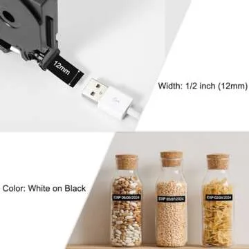 Labelife Black Label Tape TZe-335 Replacement for Brother P Touch Label Maker Tape White on Black TZe TZ Tape 12mm 0.47 Laminated Black Label Tape TZe335 for Brother PT-D220 PT-D210 PT-H110, 5-Pack