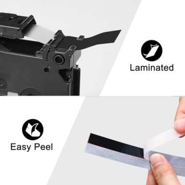 Labelife Black Label Tape TZe-335 Replacement for Brother P Touch Label Maker Tape White on Black TZe TZ Tape 12mm 0.47 Laminated Black Label Tape TZe335 for Brother PT-D220 PT-D210 PT-H110, 5-Pack