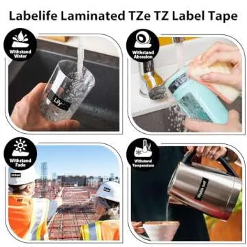 Labelife Black Label Tape TZe-335 Replacement for Brother P Touch Label Maker Tape White on Black TZe TZ Tape 12mm 0.47 Laminated Black Label Tape TZe335 for Brother PT-D220 PT-D210 PT-H110, 5-Pack