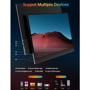 VILVA Portable-Monitor-for-Laptop - 15.6'' 1080P FHD IPS Display USB-C HDMI Portable Monitor for Laptop with Cover and Speakers External Monitor for Laptop/PC/Mac/Phone/Xbox Switch/PS4/
