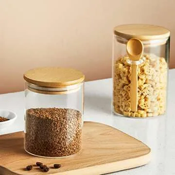 ERISED 6-Pack Glass Containers with Bamboo Lids, Glass Jars，Glass Canisters, Kitchen Canisters for Candy,Cookie,Rice,Sugar,Flour,Pasta,Nuts
