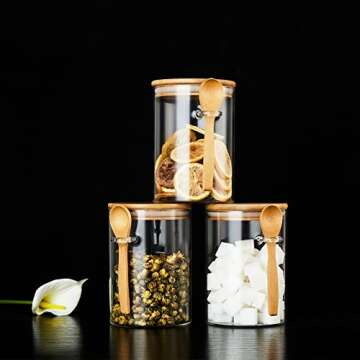 ERISED 6-Pack Glass Containers with Bamboo Lids, Glass Jars，Glass Canisters, Kitchen Canisters for Candy,Cookie,Rice,Sugar,Flour,Pasta,Nuts