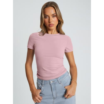 Trendy Queen Basic Short Sleeve Crop T-Shirts in Light Pink