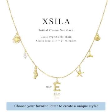 XSILA Charm Gold e Initial Necklaces for Women, Trendy Boho 14K Gold Plated Letter/Initial Necklace Beach Waterproof Non-tarnish Trendy Summer Pendant Choker Necklace Gold Jewelry for Women Gift