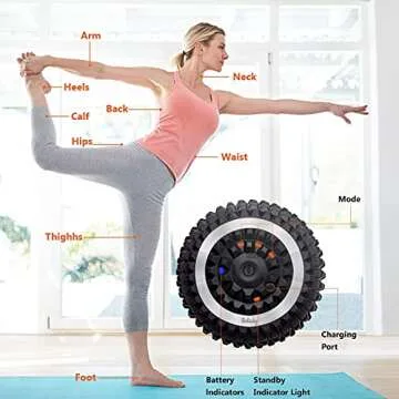 Wolady Vibrating Massage Ball 4-Speed High-Intensity Fitness Yoga Massage Roller, Relieving Muscle Tension Pain & Pressure Massaging Balls (Black)