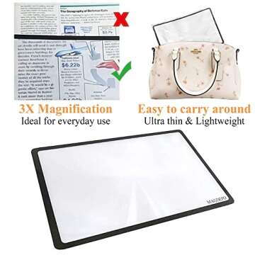 MAGDEPO Page Magnifying Sheet 3X Lightweight Flat Optical Plastic Fresnel Lens with Handy Card Size Magnifier Lenses for Seniors Reading Small Prints, Maps, Books, Bible, Magazines, etc.