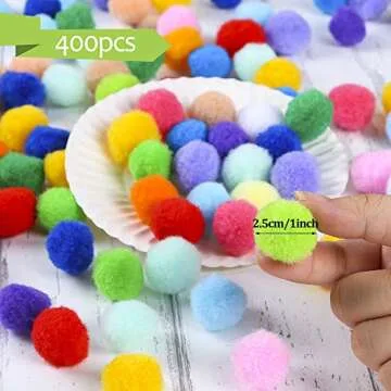 Caydo 400 Pieces 1 Inch 20 Colors Pompoms Arts and Crafts Pom Poms Balls for Hobby Supplies and Creative Craft DIY Material