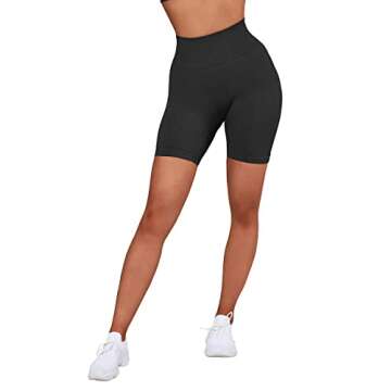 SUUKSESS Women Ribbed Biker Shorts Seamless High Waisted Workout Short Leggings (Black, L)