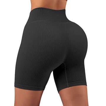 SUUKSESS Women Ribbed Biker Shorts Seamless High Waisted Workout Short Leggings (Black, L)