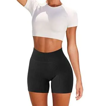 SUUKSESS Women Ribbed Biker Shorts Seamless High Waisted Workout Short Leggings (Black, L)