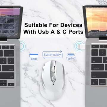 USB C Wireless Computer Mouse, Dual Mode 2.4G Cordless Mice with Nano USB and Type C Receiver,3 Adju...