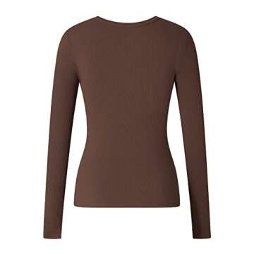 Grunge Clothes for Women Y2K Tops Long Sleeve Fairy Grunge Aesthetic Shirts Teen Girls Vintage Graphic Tees Fall (Solid Button Neck Brown, S)