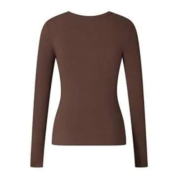 Grunge Clothes for Women Y2K Tops Long Sleeve Fairy Grunge Aesthetic Shirts Teen Girls Vintage Graphic Tees Fall (Solid Button Neck Brown, S)