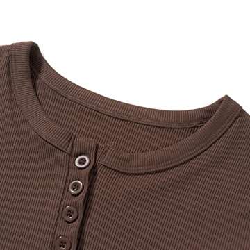 Grunge Clothes for Women Y2K Tops Long Sleeve Fairy Grunge Aesthetic Shirts Teen Girls Vintage Graphic Tees Fall (Solid Button Neck Brown, S)