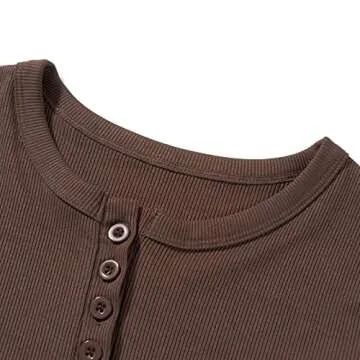 Grunge Clothes for Women Y2K Tops Long Sleeve Fairy Grunge Aesthetic Shirts Teen Girls Vintage Graphic Tees Fall (Solid Button Neck Brown, S)