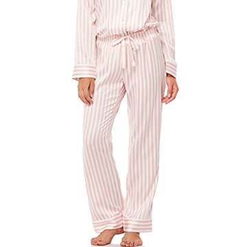 Serenedelicacy Women's Satin Pajama Set Long Sleeve Button Down Sleepwear 2-Piece Striped Silky Pj Set (X-Large, Blush/Ivory, Stripe)