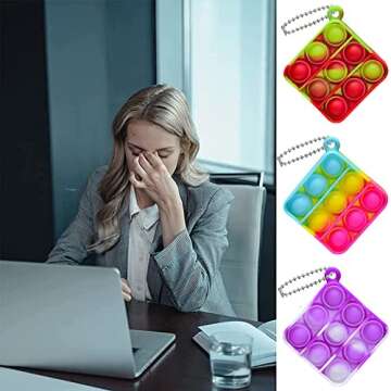 28 Pcs Mini Pop Fidget Toy Pack Simple Bubble Popping Keychain, Squeeze Rainbow Stress Relief Sensory Hand Pops Bulk Toy, Office Desk Toys for Kids Adults Christmas Party Favors Student Gifts