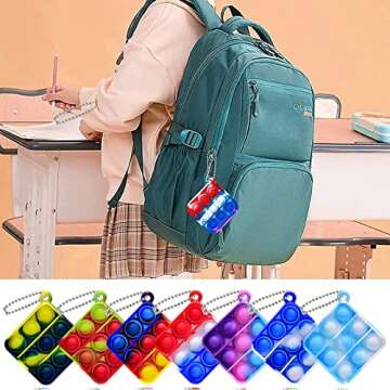 28 Pcs Mini Pop Fidget Toy Pack Simple Bubble Popping Keychain, Squeeze Rainbow Stress Relief Sensory Hand Pops Bulk Toy, Office Desk Toys for Kids Adults Christmas Party Favors Student Gifts