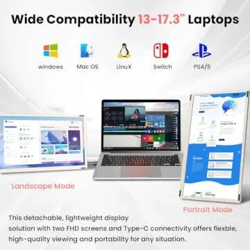 Laptop Screen Extender, 15.6" Portable Monitor, 120% sRGB FHD 1080P Triple Laptop Screen Extender, 235°Rotation Detachable Dual Monitor for 13-17.3" Laptop Compatible with Mac/Wins/Android
