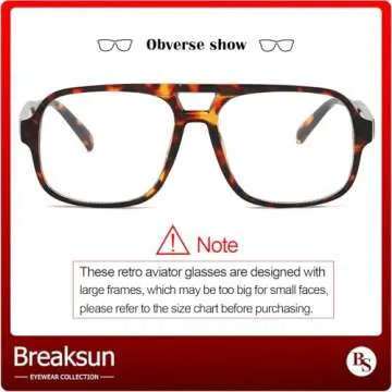 Breaksun Oversized Square Aviator Glasses for Women Men Big Frame Retro Blue Light Blocking Glasses Vintage Style (Tortoise/Clear)