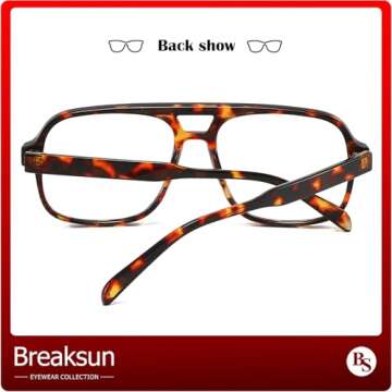 Breaksun Oversized Square Aviator Glasses for Women Men Big Frame Retro Blue Light Blocking Glasses Vintage Style (Tortoise/Clear)