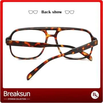Breaksun Oversized Square Aviator Glasses for Women Men Big Frame Retro Blue Light Blocking Glasses Vintage Style (Tortoise/Clear)