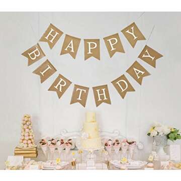 Fecedy Alphabet Happy Birthday Burlap Banner For Birthday Party Decorations (white alphabet)