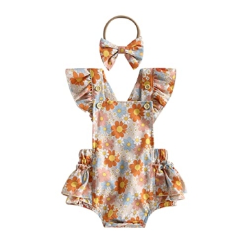 YINGISFITM Toddler Baby Girl Summer Floral Ruffle Romper with Headband