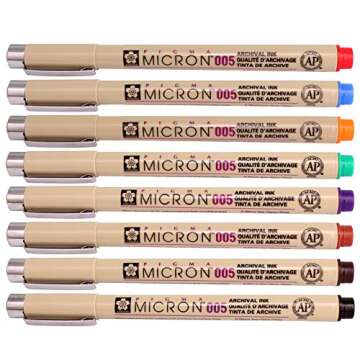 Sakura Pigma Micron Fineliners Pen High Light Soft Head Pen Manga Drawing- Assorted Color 8 Pens (005-Assort Color) -Include Index Tape