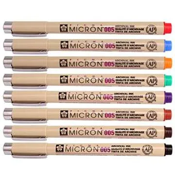 Sakura Pigma Micron Fineliners Pen High Light Soft Head Pen Manga Drawing- Assorted Color 8 Pens (005-Assort Color) -Include Index Tape