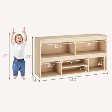 IDEALHOUSE Toy Storage Organizer 6 Cubes Kids Bookshelf Wooden Storage Cabinet Playhouse Shelves Cab...