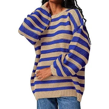 Meladyan Women's 2024 Fall Winter Oversized Striped Sweater Long Sleeve Crew Neck Knit Pullover Swea...