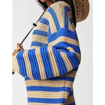 Meladyan Women's 2024 Fall Winter Oversized Striped Sweater Long Sleeve Crew Neck Knit Pullover Sweater Jumper Tops